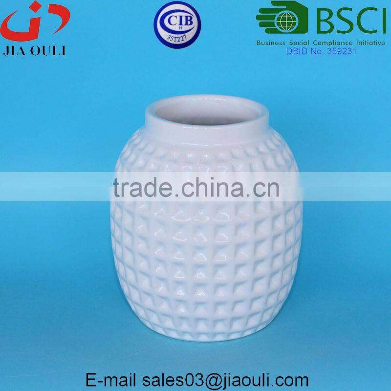 Dimple stripes design glazed white Ceramic Plant Garden Vase