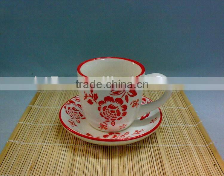 rose design hand printing ceramic coffee mug and saucer