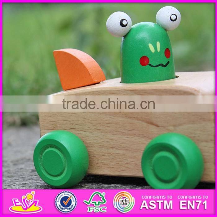 2017 New products funny frog car children toy wooden animals W04A323