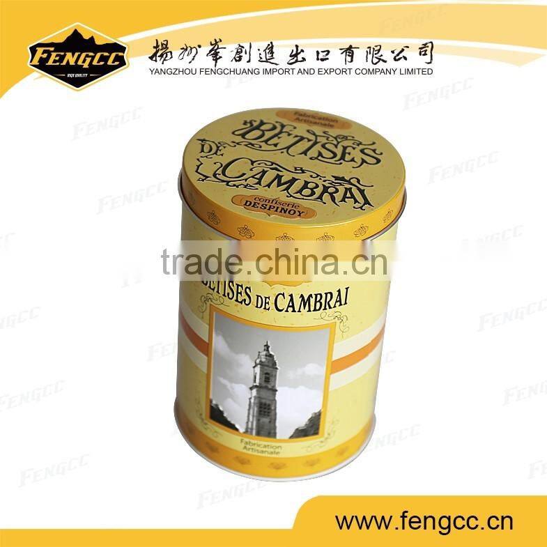 Popular design fancy printing small round tin box for tea