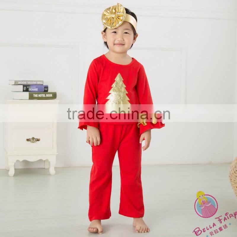 Wholesale high quality Golden Autumn outfits for baby girls Christmas outfits for infant girls