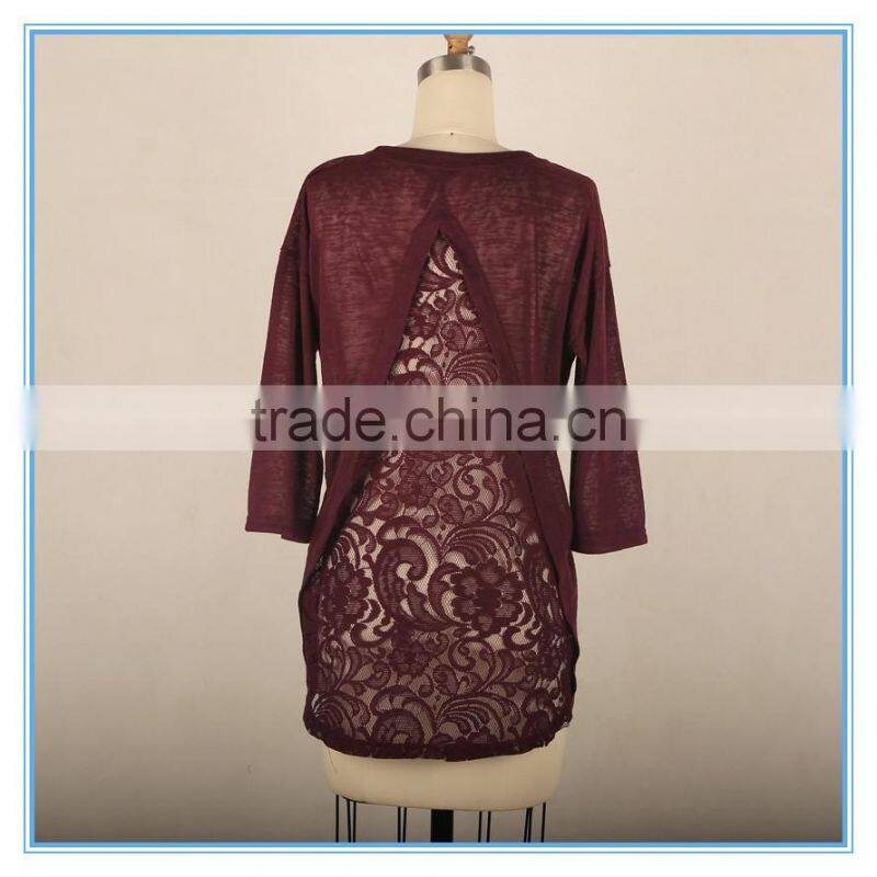 Ladies Sexy Fashion Blouse Back Lace Design Long Sleeve Korean Blouse