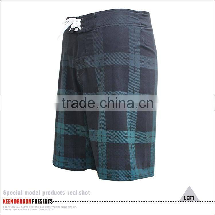 4-way stretch mens shorts with a side pocket grid printed wholesale board shorts