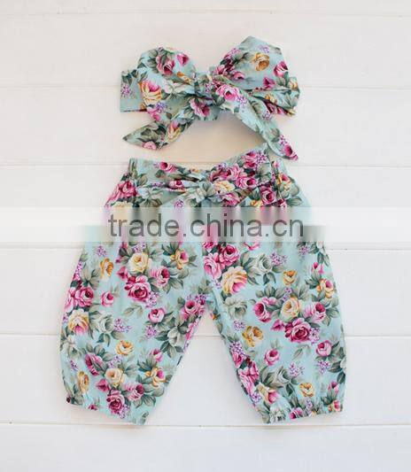 Hot Sale Baby Clothes Navy Nlue Polka Dots Outfit Lace Trim Kids Girls With Ruffle Bloomer Set