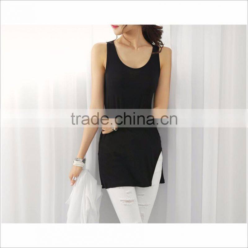 Active Basic Black Long Comfort Soft Dyed Cotton Tank Camisole Ladies