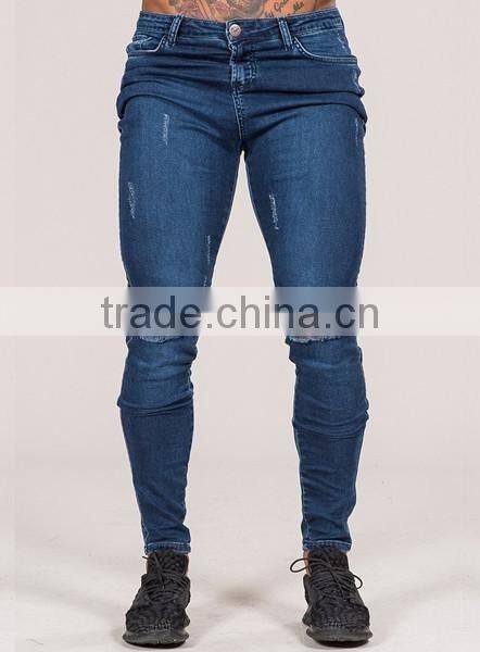 2016 mens skinny jeans blue knee ripped jeans distress denim jeans
