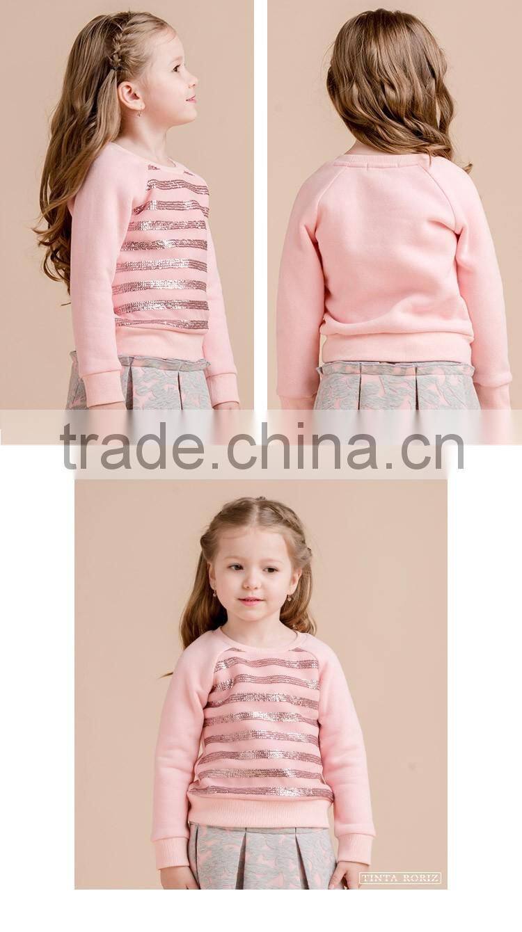 Girls Winter Stripe T Shirt Decorated With Sequins Children's Fleece Pullover Top Designs For Girls
