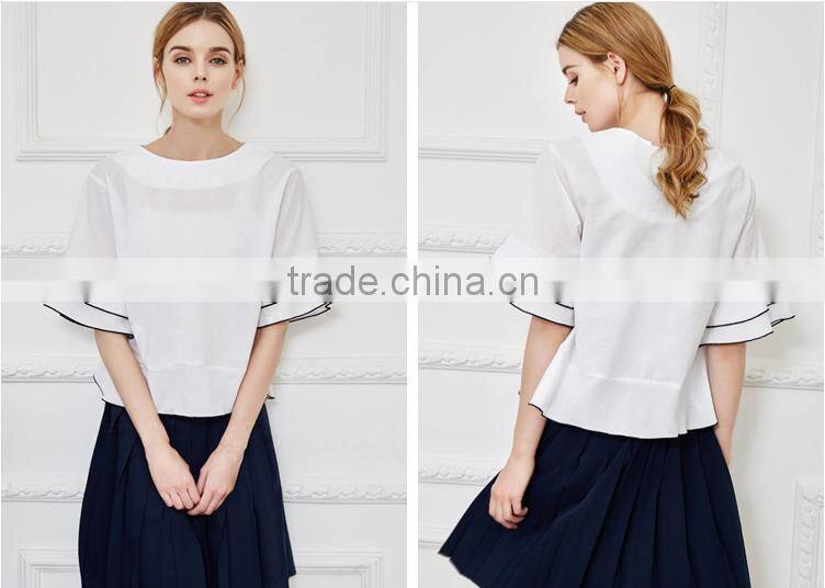 F20042B European style lady solid color casual t shirt women loose chiffon tops