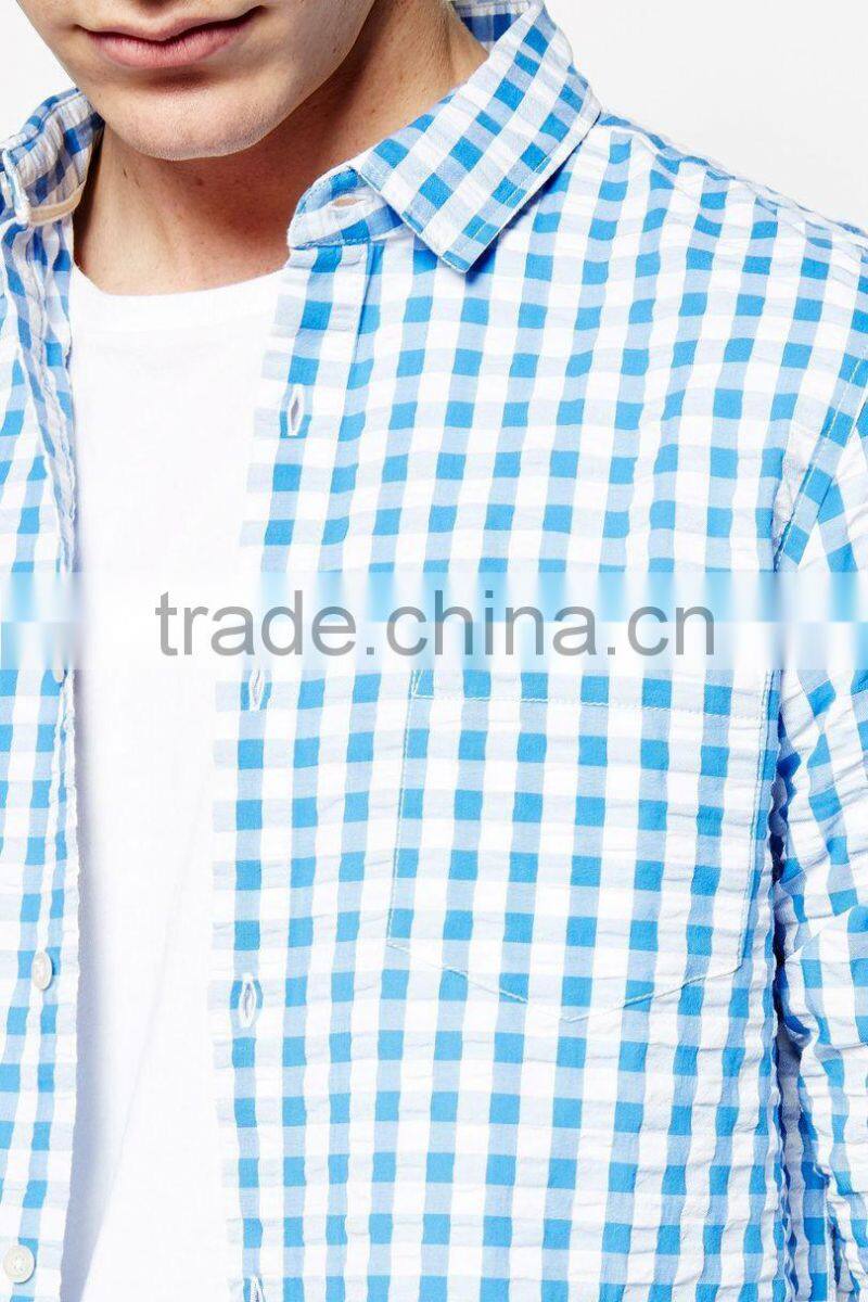 designer small checked shirts blue and white check shirts for men