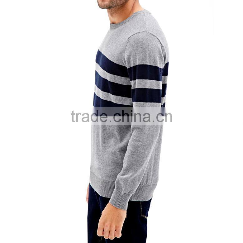 crew neck preppy style contrast striped cotton pullover mens latest sweater design