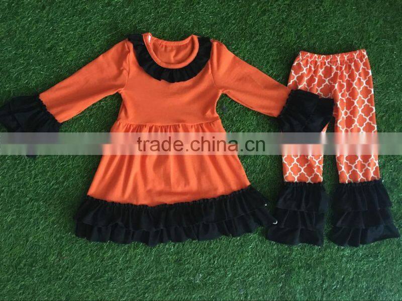 Baby Girl Halloween Fancy Orange Pants With Ghost Ruffle Outfits