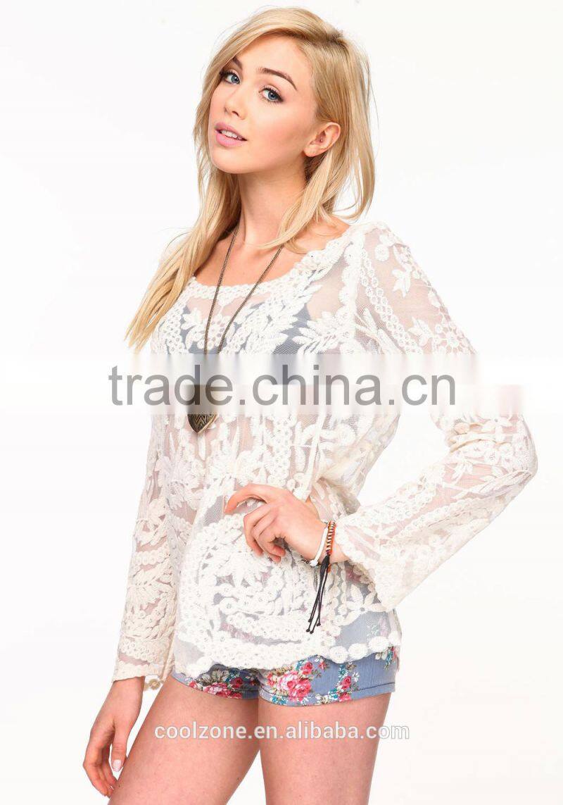 Latest summer lace blouse fashion blouses for middle aged women