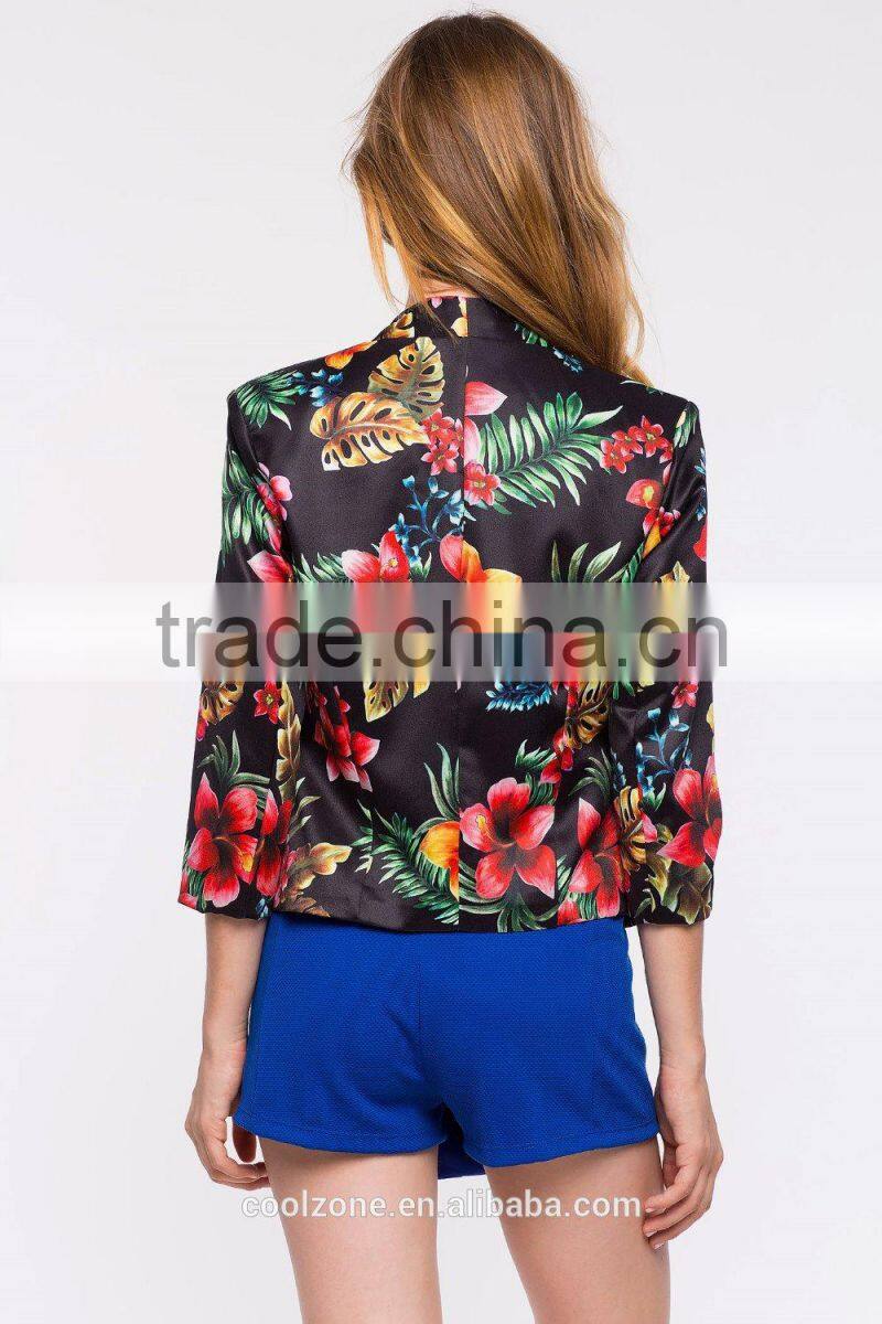 New arrival fashion tropical floral print women blazer,blazer 2015