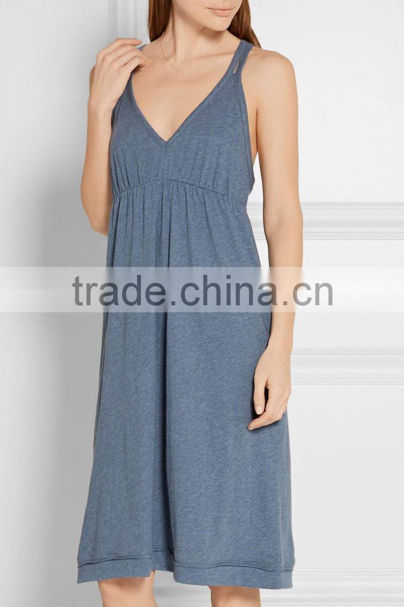 High Quality Soft Pima Cotton Nightdress Woman Nightwear Sleepwear with Crisscross Back Straps Design