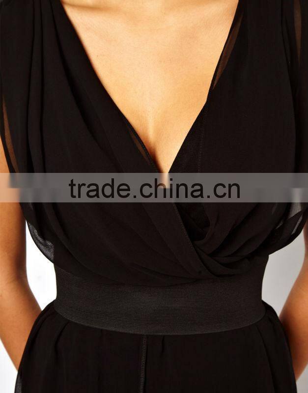 Maxi Dress With Mini Skirt And Deep V Neck