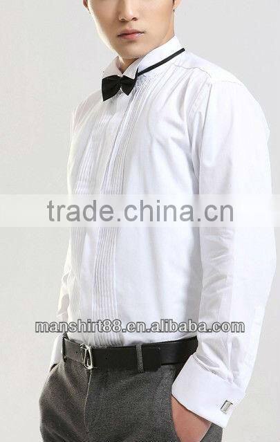 100%Cotton High quality Elegant style Newest White Wing-tip collar tuxedo shirt for men with french cuff