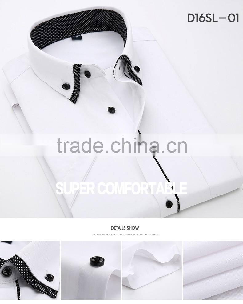2016 new arrival summer season fancy 35% cotton double collar solid color short sleeve shirt for man