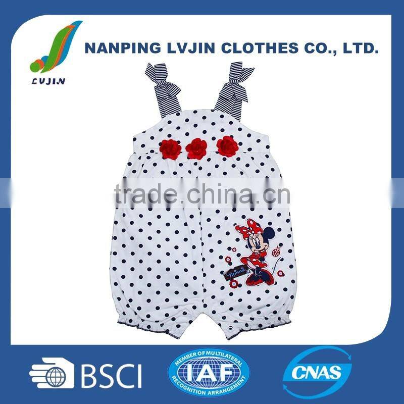 Baby Girls All Over Printed Poplin Lovely Minnie Embroidered Romper Summer Clothing
