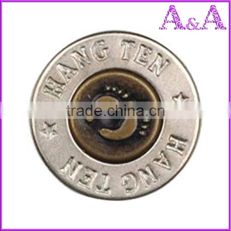 Wholesale custom zinc alloy metal botton jeans button for lady jeans