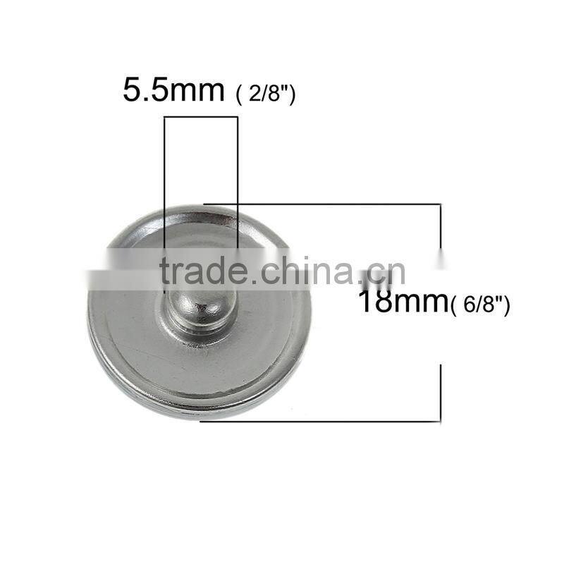 18mm Resin Fit Snap Button Bracelets Round Silver Tone At Random Elephant Pattern , Knob Size: 5.5mm