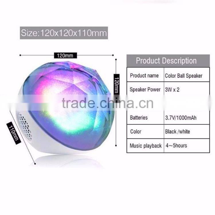 Fashion design Crystal magic light color changing ball portable smart control color changing led bluetooth speaker