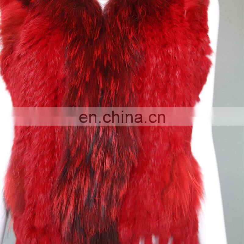 Factory direct supply genuine rabbit fur gilet with fur tassel handmade