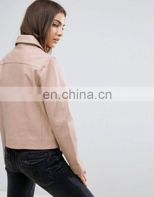 High quality fashion long sleeve latest design women PU leather jacket