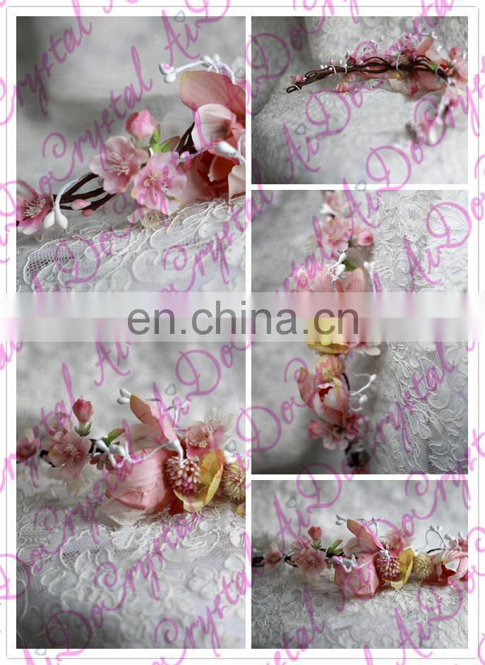 Aidocrystal beautiful light pink artificial flowers tiaras,flower garland headband