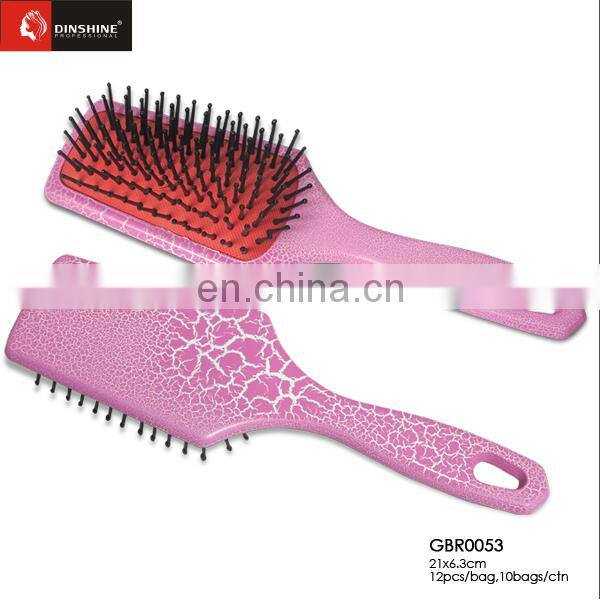 Blue color paddle brush, plastic round cushion hair brush