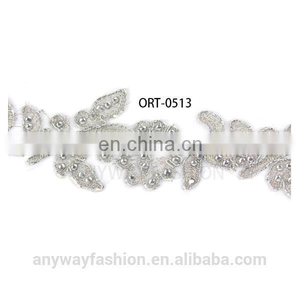 Wholesale silver rhinestone beaded hot fix ribbon