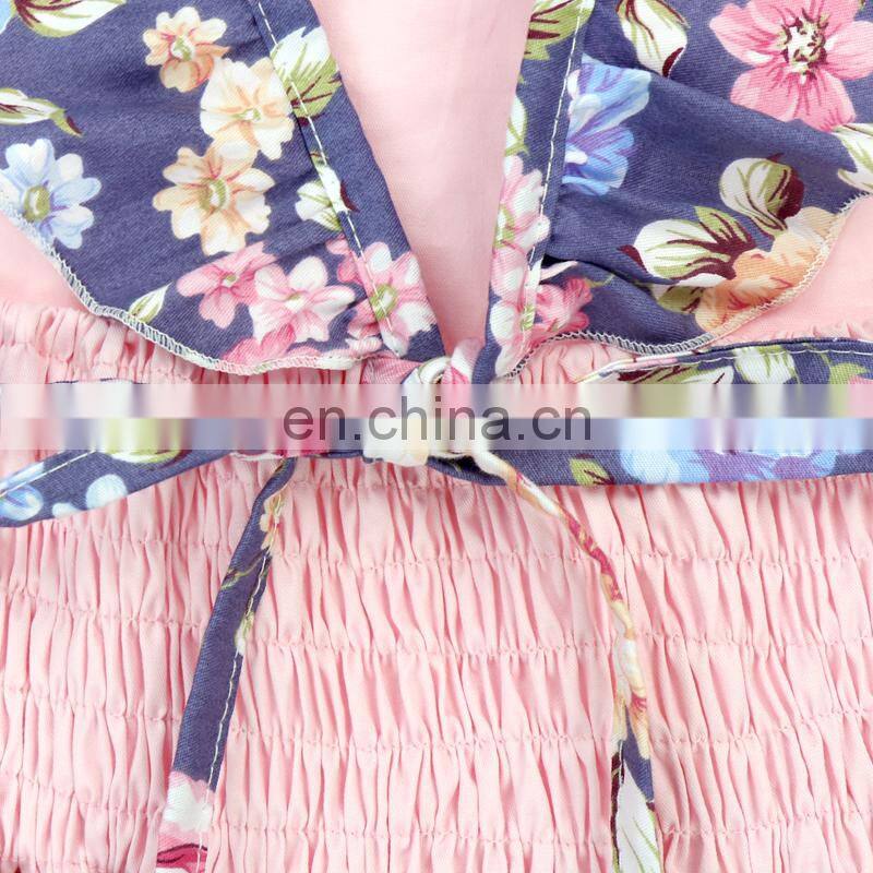 Vintage princess dress flutter sleeve cross back floral printed fancy baby girl summer dress