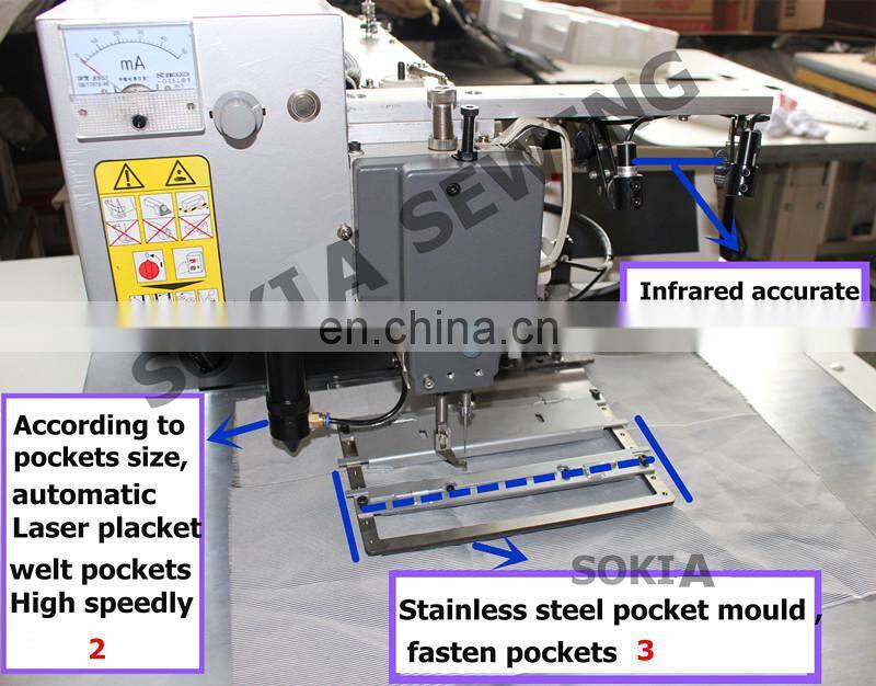 Automatic Laster trousers welting pocket placket industrial sewing machine