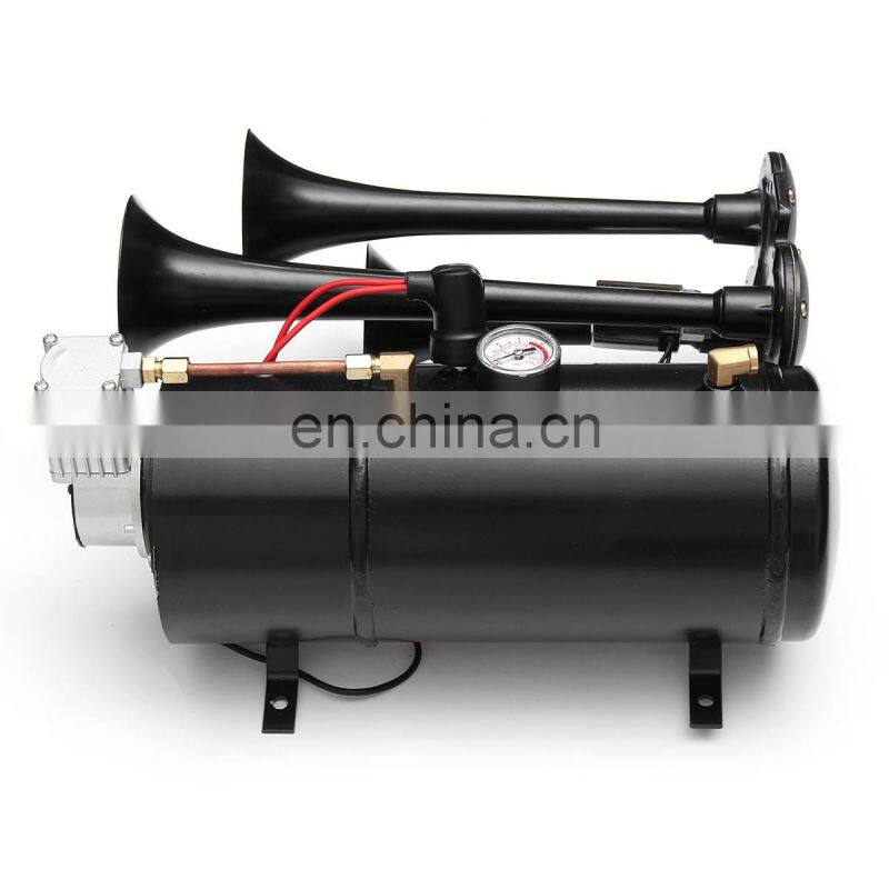 Truck Train Quad 4 Trumpet Air Horn Kit Black 170 PSI 12V 3Liters Compressor & House 150db