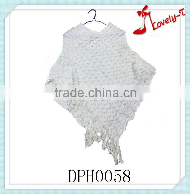 Latest design crochet knit ladies knitting poncho scarf with tassels for wholesale