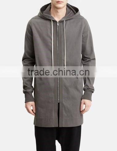 Fashion Casual Wholesale Dark Grey Mens Long Cut Hoodies