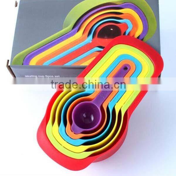 Amazon supply FDA approved rainbow plastic powder carved measuring spoons and cups set of 6pcs 138g ABS measuring spoons