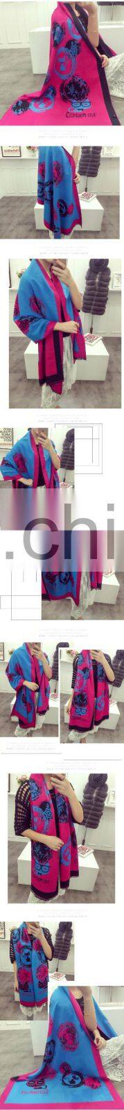 HOT New Arrival Fashion Cute Cartoon Cat Knitting Warm Acrylic Tassel Brand Pashmina Scarf for Women