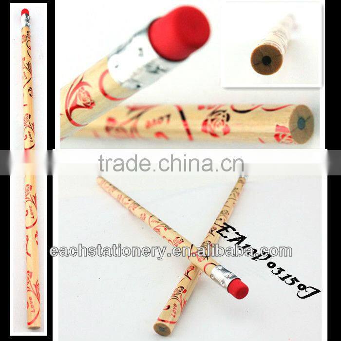 no sharpening HB lead shrink film round shape natural wooden drawing pencil with red eraser