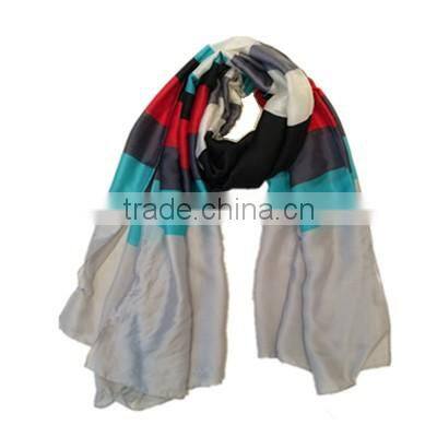cheap factory 100% polyester silk-like strip scarf