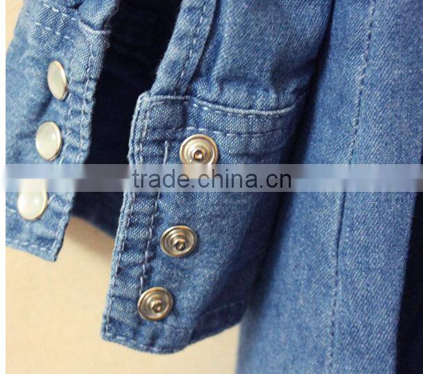 ladies cotton polo collar skirt solid color long sleeve jean blouse