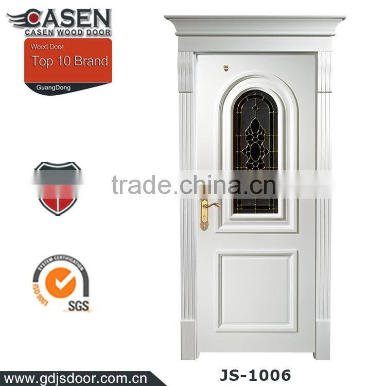 High-quality Rome style main entrance wooden door with art glass for hous design