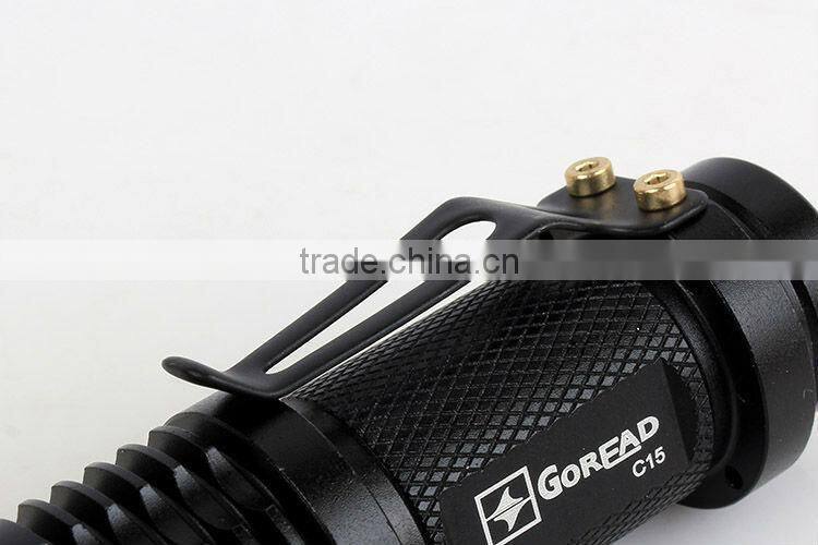 GOREAD C15 flashlight rechargeable Mini LED Flashlight Torch Adjustable Focus Zoom Light Lamp Black