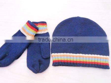 fashion lady acrylic knitted jacquard mitten hat set