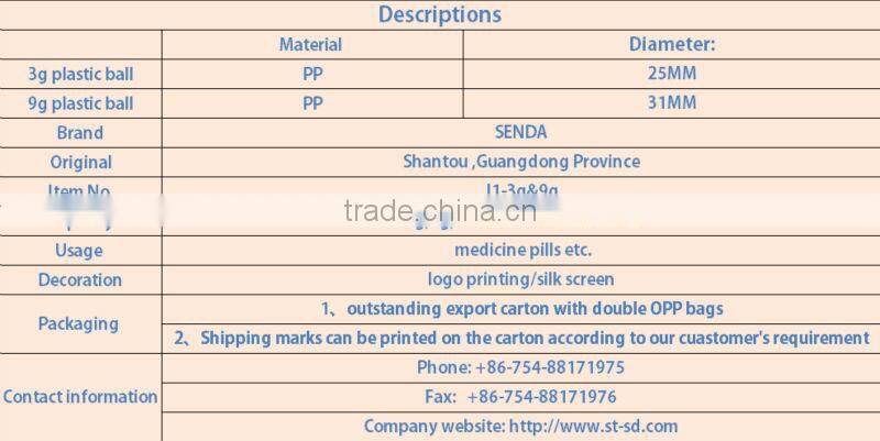 25mm &31mm hollow plastic ball for chemical pill, PP plastic hollow ball for Chinese medicine pills