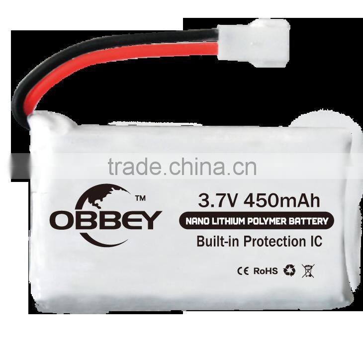 China 8*25*37mm 3.7v 450mah lipo battery for drone WL V931 airplane model