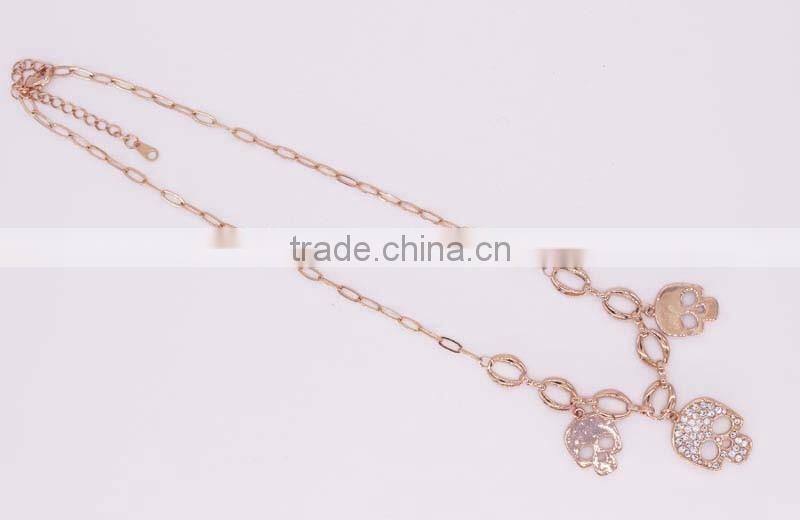 Gold Plated Crystal Long Skull Necklaces Pendants Wholesales Fashion Jewelry for women and Men GJ-105