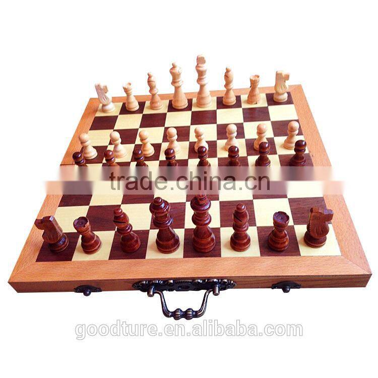 Wooden Folding Portable Chess Set 3 In 1 Chess Game With King Height 3 Inch
