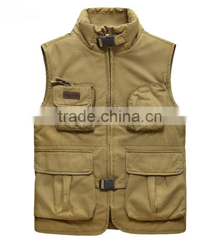 winter outdoor mens army color travel vest warm fleece line working vest with multi pockets