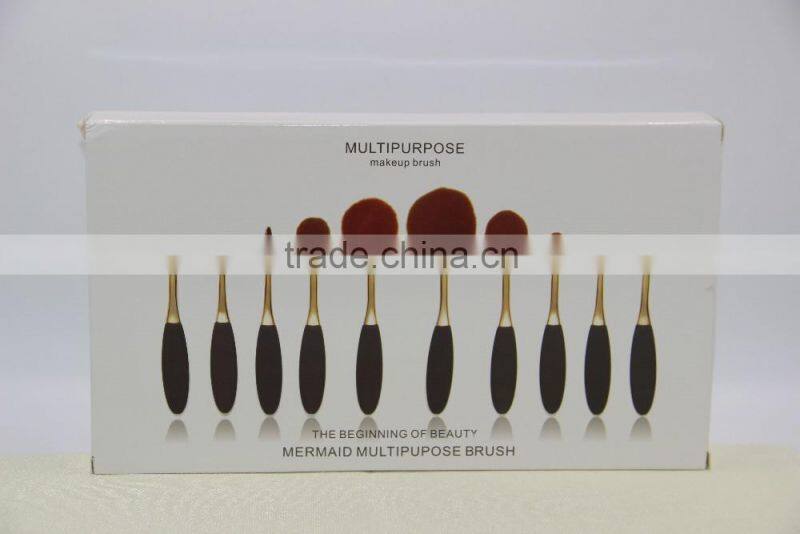 Factory directly super soft black rose gold oval makeup brush 10pcs with rose gold package