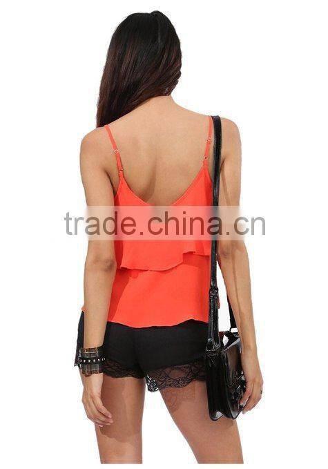 Womens Falbala Hem Swing Chiffon Camisole Slim Vest Top